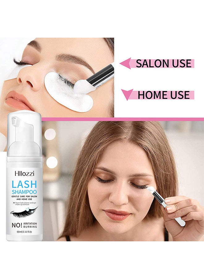 60ML Lash Shampoo For Lash Extensions 60ML Eyelash Extension Shampoo Eyelash Extension Foam And Brushes Eyelid Cleanser For Makeup Remover Paraben For Eyelash Extensions Salon And Home Use