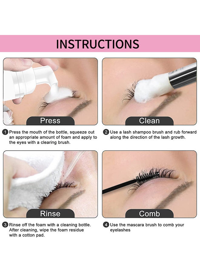 60ML Lash Shampoo For Lash Extensions 60ML Eyelash Extension Shampoo Eyelash Extension Foam And Brushes Eyelid Cleanser For Makeup Remover Paraben For Eyelash Extensions Salon And Home Use