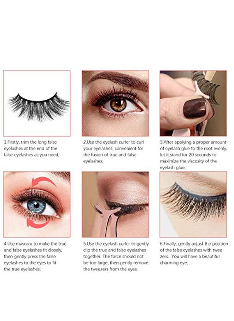 False Eyelashes, 5 Pairs Strip Lashes Faux Mink False Lashes Long Thick Eyelashes for Makeup Eyelashes Extension, 3D Hand-made Natural Reusable Fake Eye Lashes with Tweezers