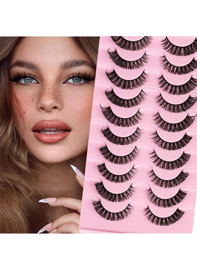 Strip False Lashes 10 Pairs, Faux Mink Lashes, Fluffy Natural Look Eyelashes, Curl Lashes Extension Strip Eyelashes Pack, Enlarge Your Eyes Eyelashes