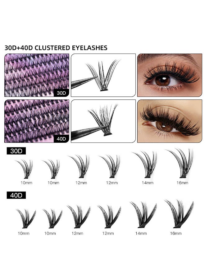 Segmented False Eyelash Set 240 Clusters, 30D 40D Mix Lash Clusters, With Double Headed Glue, Tweezers And Eyelash Brush, Eyelash Extension Kit, Enlarge Eyes Naturally, Curl Eyelash, DIY Eyelashes