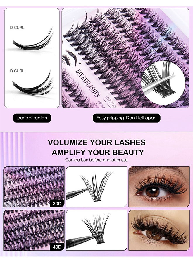 Segmented False Eyelash Set 240 Clusters, 30D 40D Mix Lash Clusters, With Double Headed Glue, Tweezers And Eyelash Brush, Eyelash Extension Kit, Enlarge Eyes Naturally, Curl Eyelash, DIY Eyelashes