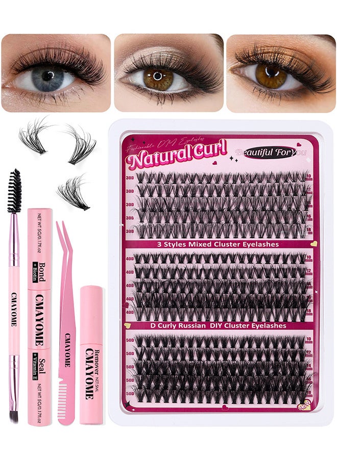 Single Cluster False Lashes Set, 3D/4D/5D Multiple Sizes Eyelashes With Eye Black, Mascara Comb, Eyelash Glue And Tweezers, Dense Natural Look Eyelashes, Curl Extension Lashes Eyelashes Set