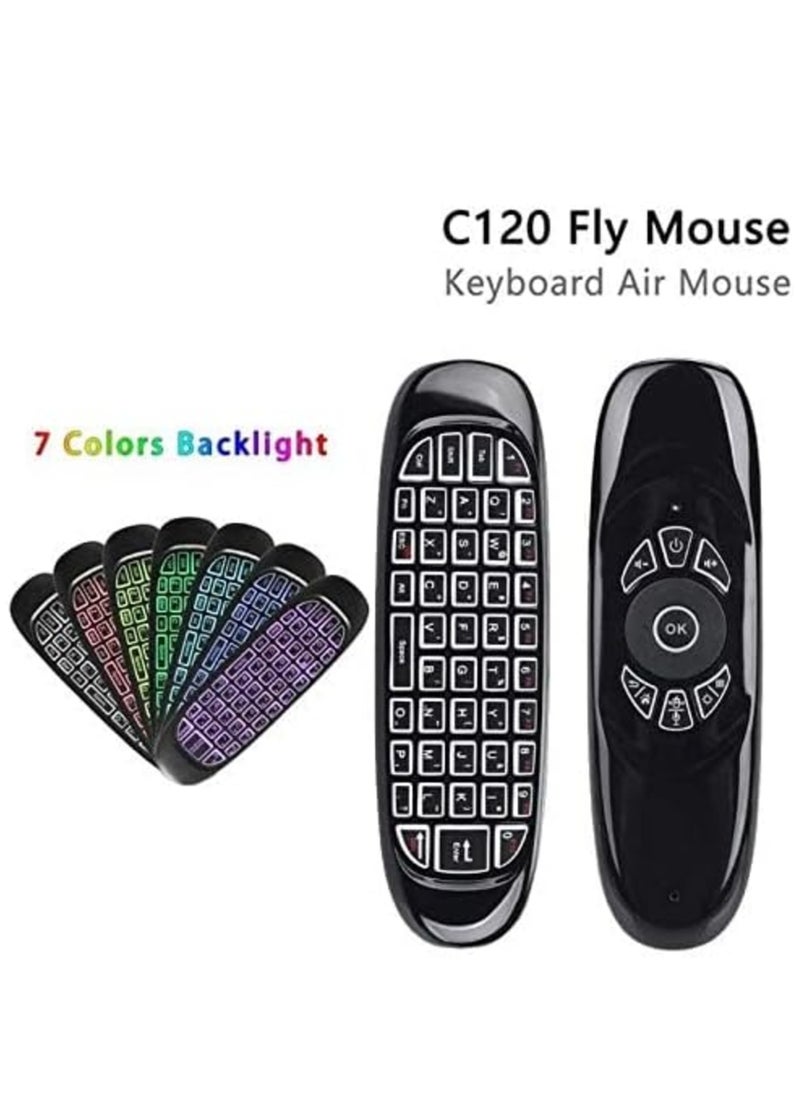 C120 RGB Wireless Backlit Air Mouse Keyboard for Android TV Box - 7 Color Rechargeable Remote Control