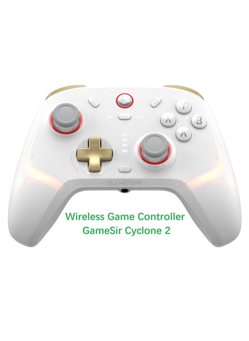 Classic Wireless Gamepad GameSir Cyclone 2 Daybreak Gaming Controller for PC / Steam / Switch / Android / iOS with RGB Lamp Wireless Audio Hall Linear Trigger and Micro Trigger Switch Six-Axis Gyroscope White