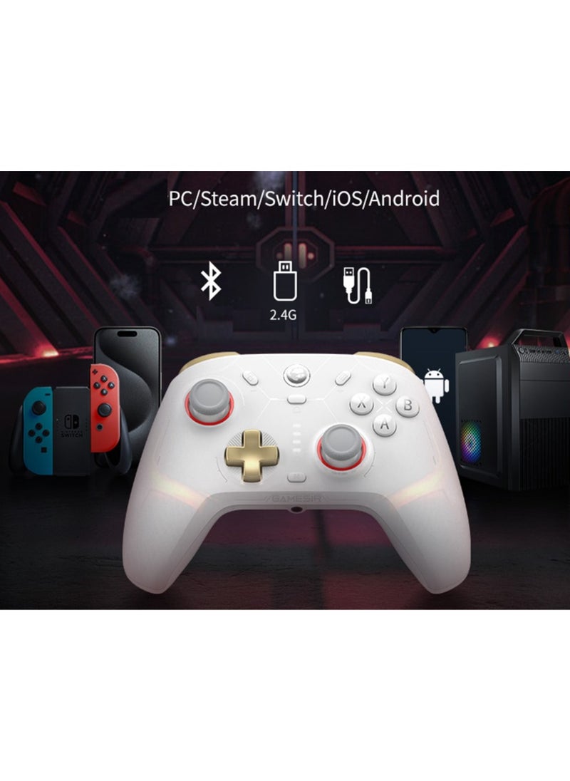 Classic Wireless Gamepad GameSir Cyclone 2 Daybreak Gaming Controller for PC / Steam / Switch / Android / iOS with RGB Lamp Wireless Audio Hall Linear Trigger and Micro Trigger Switch Six-Axis Gyroscope White