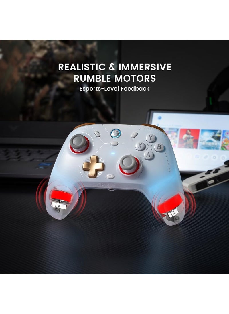 Classic Wireless Gamepad GameSir Cyclone 2 Daybreak Gaming Controller for PC / Steam / Switch / Android / iOS with RGB Lamp Wireless Audio Hall Linear Trigger and Micro Trigger Switch Six-Axis Gyroscope White