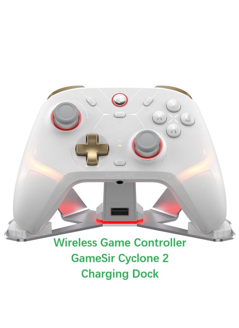 Classic Wireless Gamepad GameSir Cyclone 2 Daybreak Game Controller for PC / Steam / Switch / Android / iOS with RGB Lamp Wireless Audio Hall Linear Trigger and Micro Trigger Switch Six-Axis Gyroscope Aluminium Alloy Charging Dock White