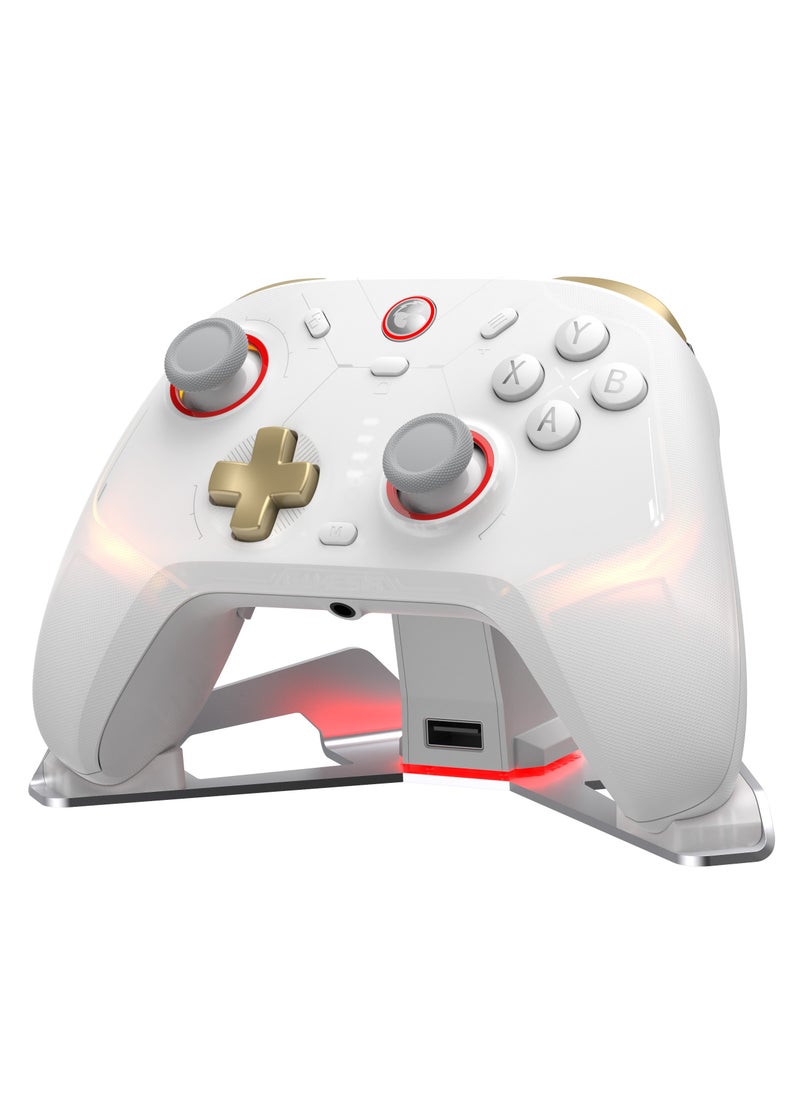 Classic Wireless Gamepad GameSir Cyclone 2 Daybreak Game Controller for PC / Steam / Switch / Android / iOS with RGB Lamp Wireless Audio Hall Linear Trigger and Micro Trigger Switch Six-Axis Gyroscope Aluminium Alloy Charging Dock White