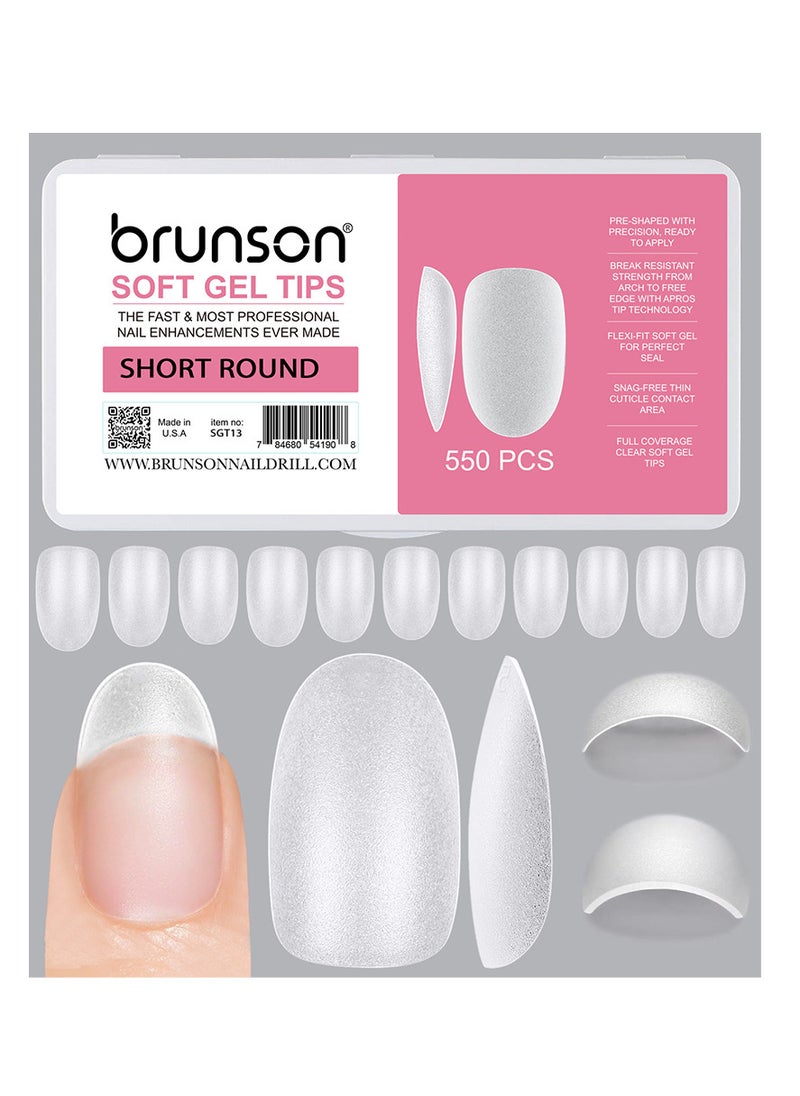 Matte Soft Gel No File Needed Full Cover False Nails Clear Acrylic and Strong Tips for Press-On Extension 12 Sizes Soft Gel Tips Short Round C-Curved Clear Nail Tips 550 Pieces