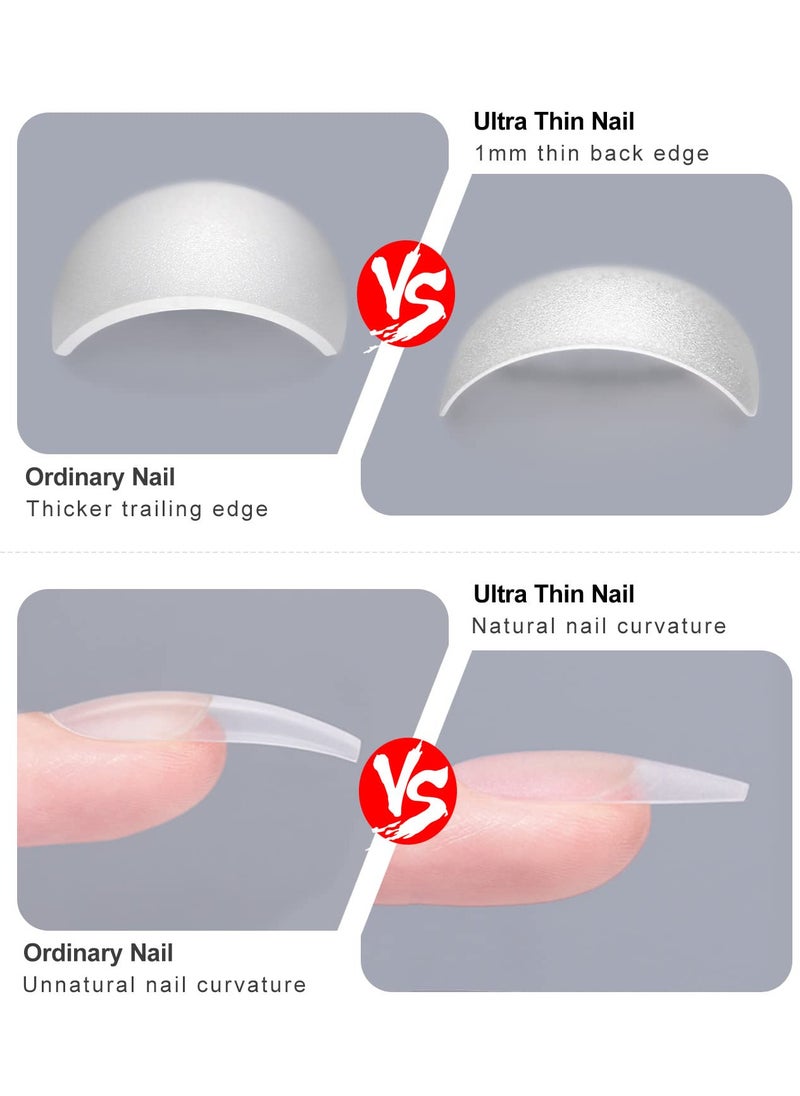 Matte Soft Gel No File Needed Full Cover False Nails Clear Acrylic and Strong Tips for Press-On Extension 12 Sizes Soft Gel Tips Short Round C-Curved Clear Nail Tips 550 Pieces