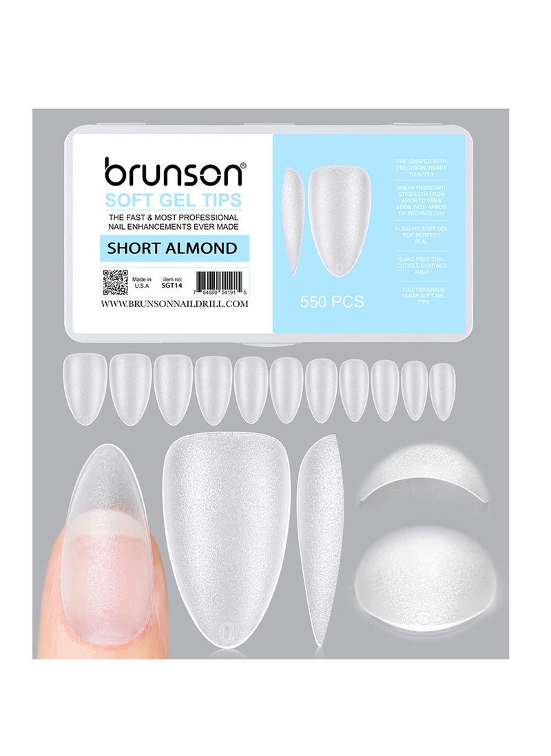 Matte Soft Gel Tips No File Needed Full Cover False Nails Clear Acrylic and Strong Tips for Press-On Extension 12 Sizes Soft Gel Tips Short Almond C-Curved Clear Nail Tips