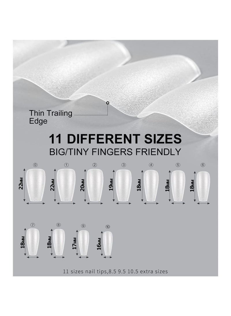 Matte Soft Gel Tips, No File Needed- Full Cover False Nails, Clear Acrylic & Strong Tips for Press On Extension - 12 Sizes Soft gel Tips Short Coffin C-curved clear nail tips