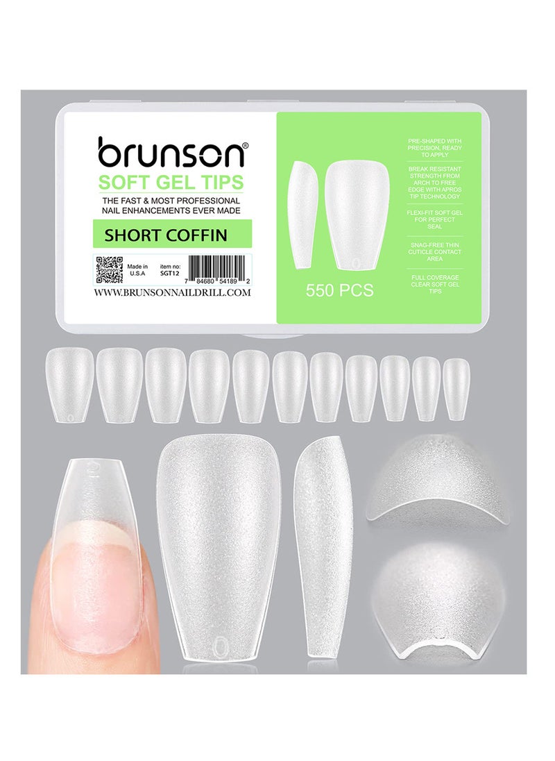 Matte Soft Gel Tips, No File Needed- Full Cover False Nails, Clear Acrylic & Strong Tips for Press On Extension - 12 Sizes Soft gel Tips Short Coffin C-curved clear nail tips