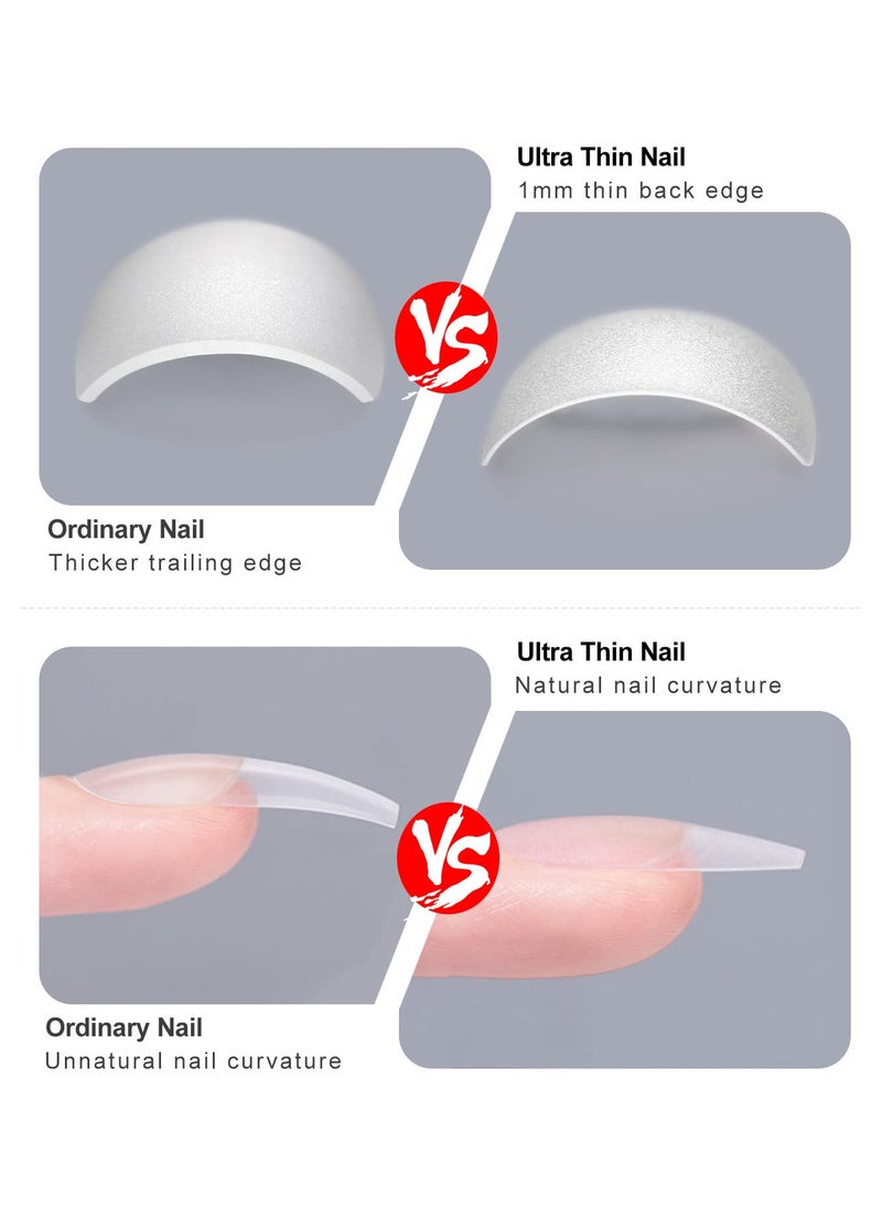 Matte Soft Gel Tips, No File Needed- Full Cover False Nails, Clear Acrylic & Strong Tips for Press On Extension - 12 Sizes Soft gel Tips Short Coffin C-curved clear nail tips