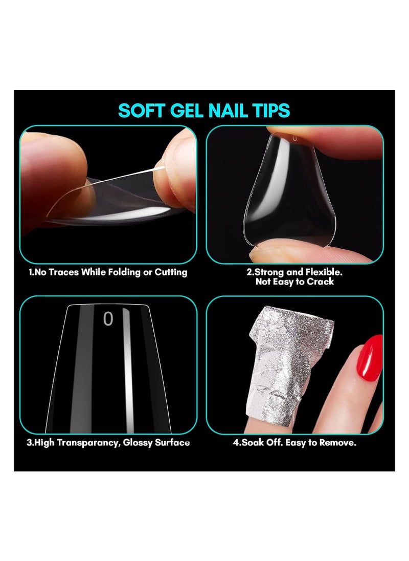 Soft Gel Tips Medium Coffin Full Glossy Thin Curved Clear Nail Tips