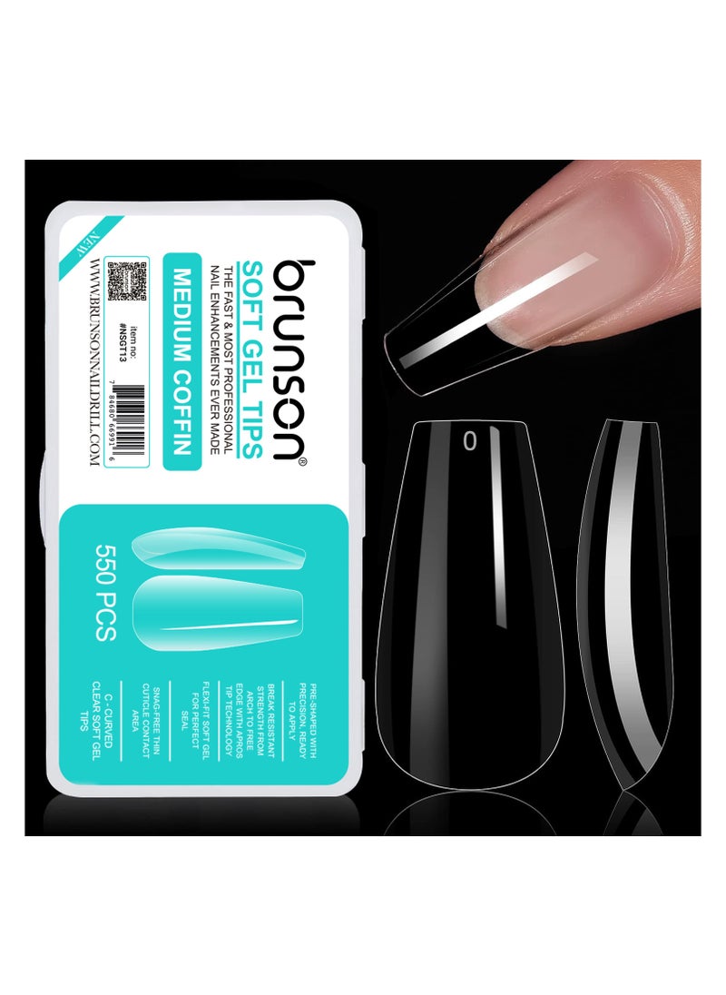 Soft Gel Tips Medium Coffin Full Glossy Thin Curved Clear Nail Tips