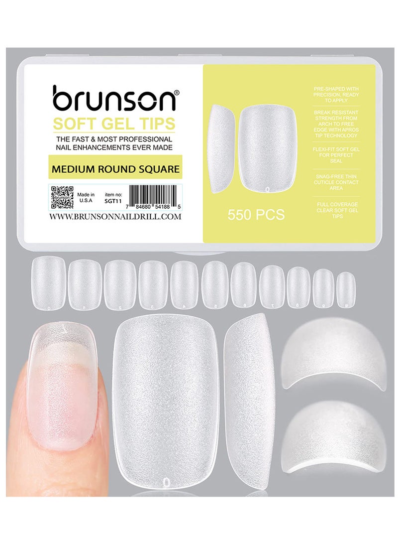 Matte Soft Gel Tips No File Needed Full Cover False Nails Clear Acrylic and Strong Tips for Press-On Extension 12 Sizes 550 Pieces Soft Gel Tips Medium Round Square C-Curved Clear Nail Tips