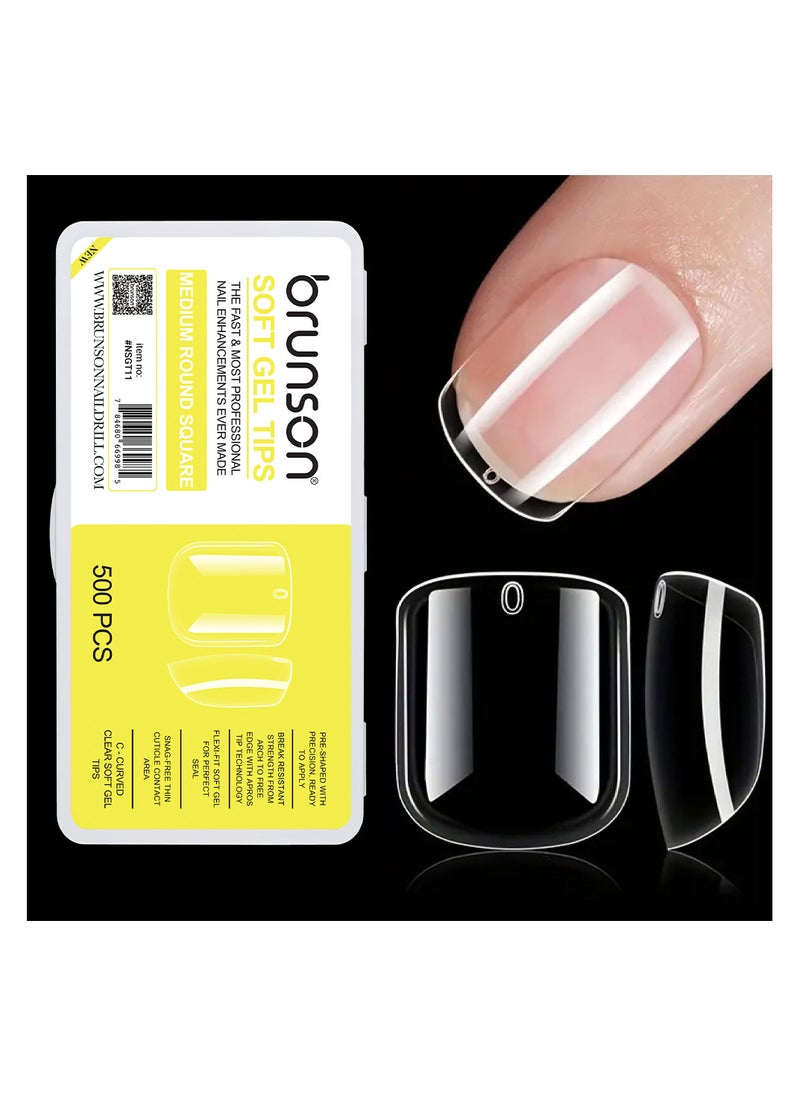 Soft Gel Tips Nail Extension 500pcs Medium Round Square Glossy C Curve Clear False Nail Tips