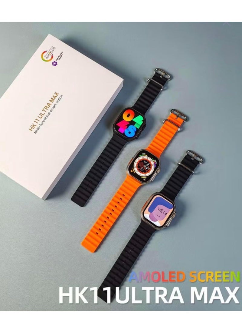 HK 11 Ultra 49mm Smart Watch with Full Touch AMOLED Display, 2 Straps & Wireless Charger - Compatible with Android & iOS