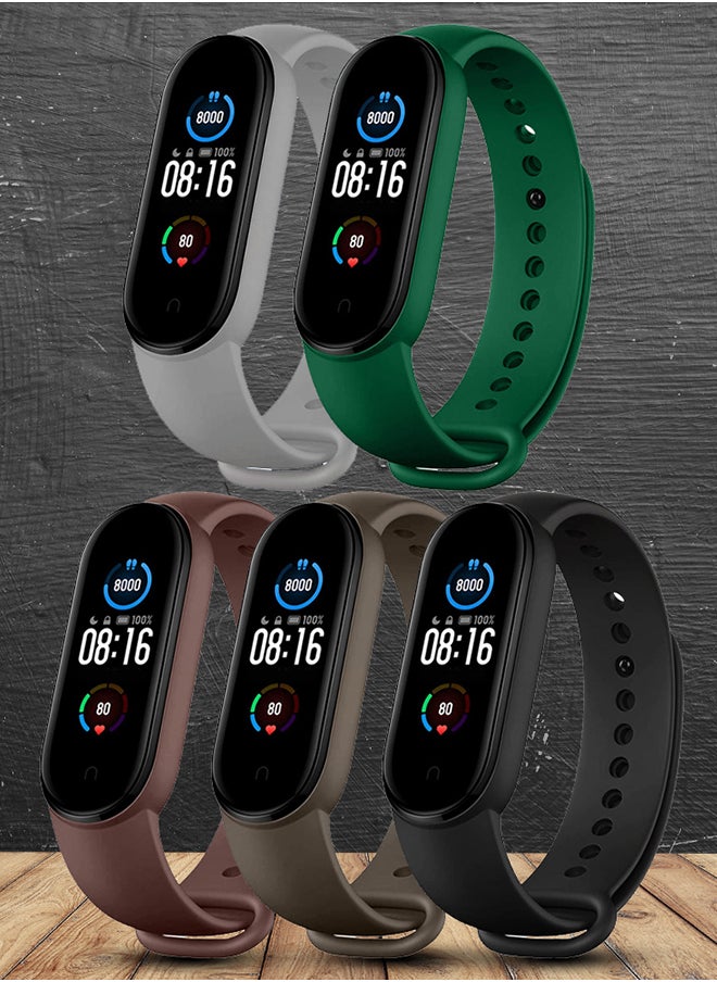 5 Packs Xiaomi Band 5/6 Soft Silicone Strap Waterproof Replacement Wristband Strap Fashion Accessory Compatible for Xiaomi Smart Mi Band 5/Mi Band 6 Multicolour