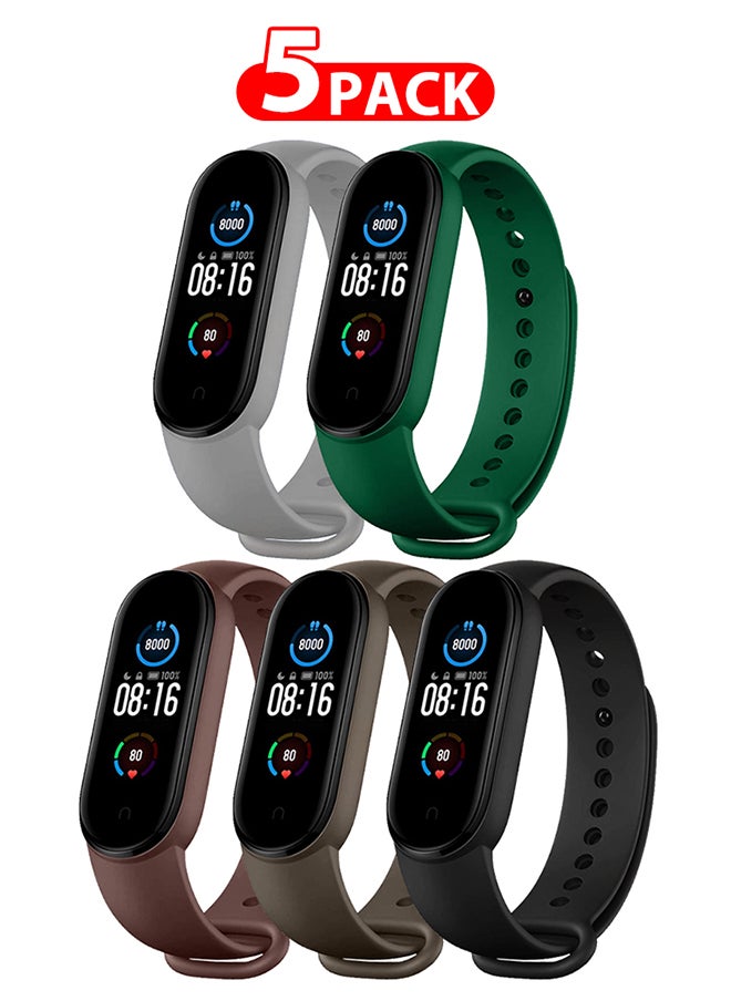 5 Packs Xiaomi Band 5/6 Soft Silicone Strap Waterproof Replacement Wristband Strap Fashion Accessory Compatible for Xiaomi Smart Mi Band 5/Mi Band 6 Multicolour