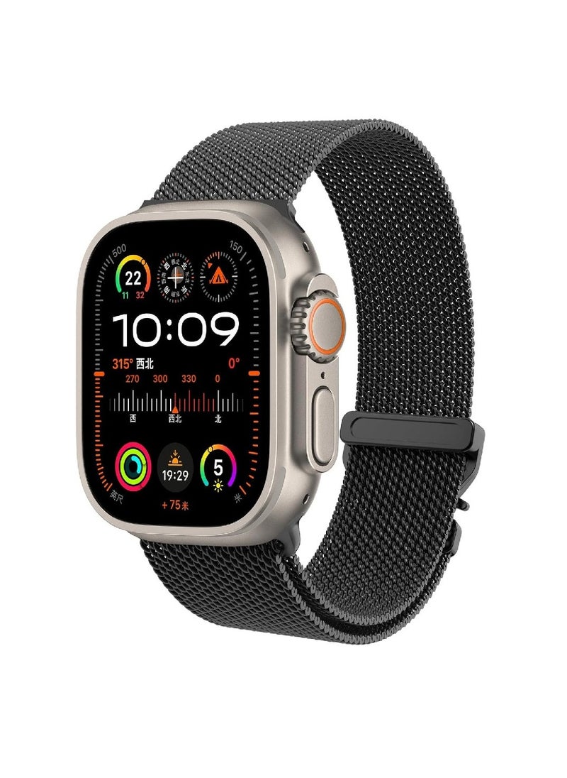 Stylish Stainless Steel Milanese Band with Double Button Clasp for Apple Watch Ultra 2 | Fits 49mm, 45mm, 44mm, 42mm Black