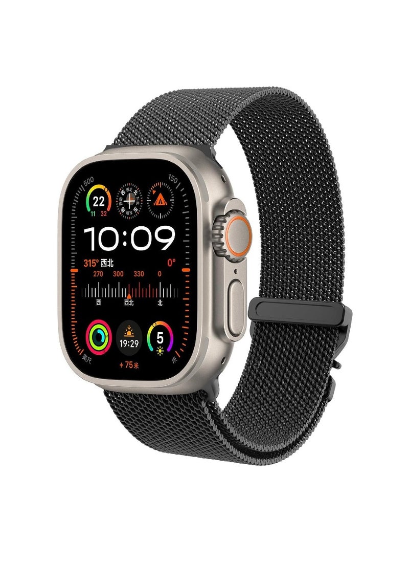 Stylish Stainless Steel Milanese Band with Double Button Clasp for Apple Watch Ultra 2 | Fits 49mm, 45mm, 44mm, 42mm Black