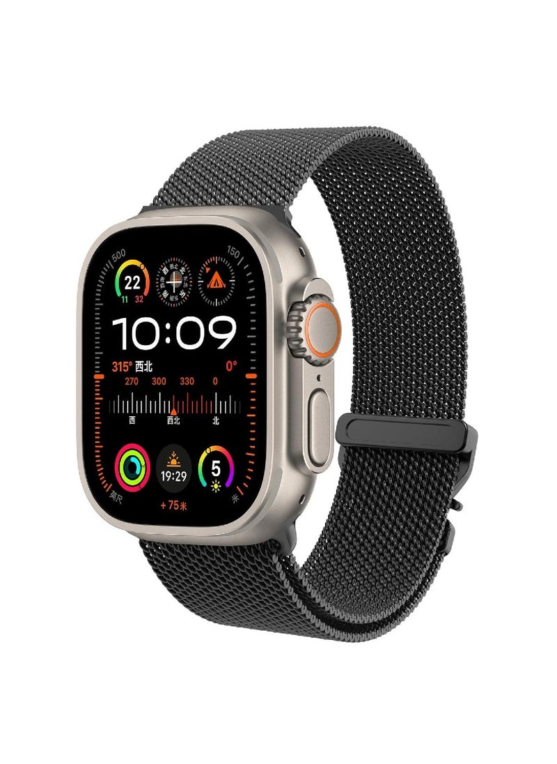 Stylish Stainless Steel Milanese Band with Double Button Clasp for Apple Watch Ultra 2 | Fits 49mm, 45mm, 44mm, 42mm Black