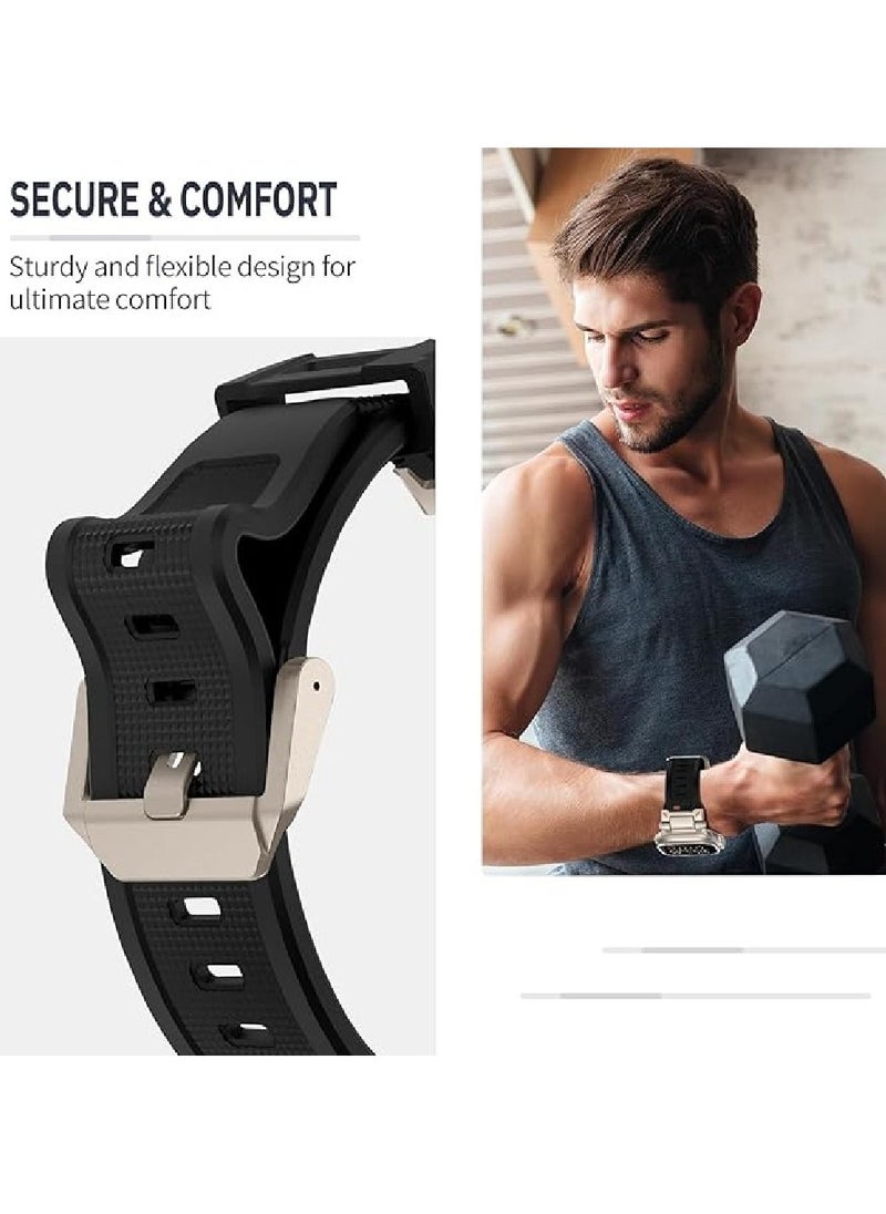 Durable Metal Connector Sport Band for Apple Watch Ultra & Ultra 2 | Rugged TPU Replacement | Fits 49mm, 45mm, 44mm, 42mm Black