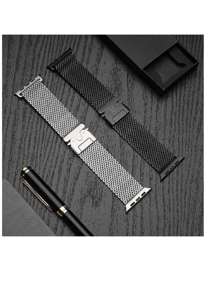 Milanese Loop Compatible with Apple Watch Bands 49mm 46mm 45mm 44mm 42mm for Men Women, Stainless Steel Mesh Loop with Parachute-style Buckle for iWatch Ultra 2 Series 10 9 8 7 6 SE 5 4 3