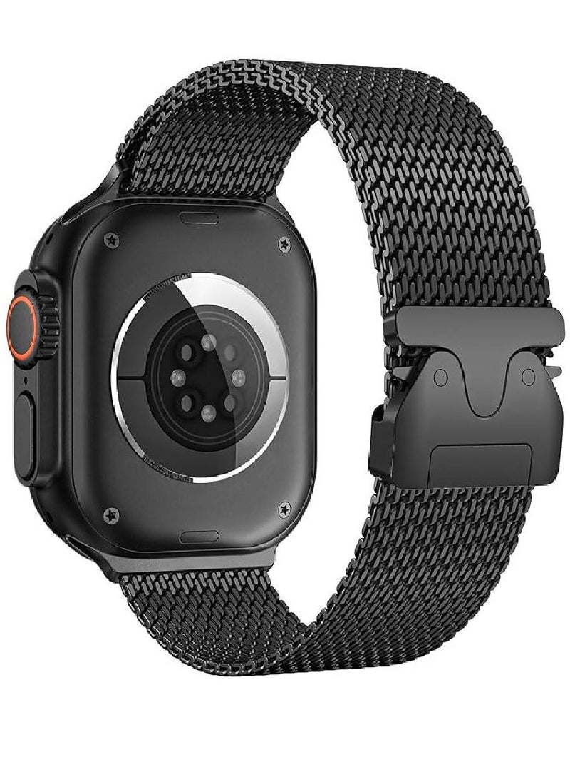 Milanese Loop Compatible with Apple Watch Bands 49mm 46mm 45mm 44mm 42mm for Men Women, Stainless Steel Mesh Loop with Parachute-style Buckle for iWatch Ultra 2 Series 10 9 8 7 6 SE 5 4 3