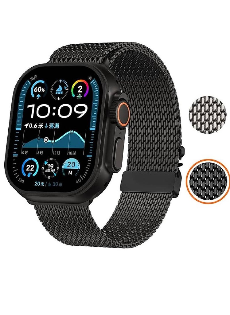 Milanese Loop Compatible with Apple Watch Bands 49mm 46mm 45mm 44mm 42mm for Men Women, Stainless Steel Mesh Loop with Parachute-style Buckle for iWatch Ultra 2 Series 10 9 8 7 6 SE 5 4 3