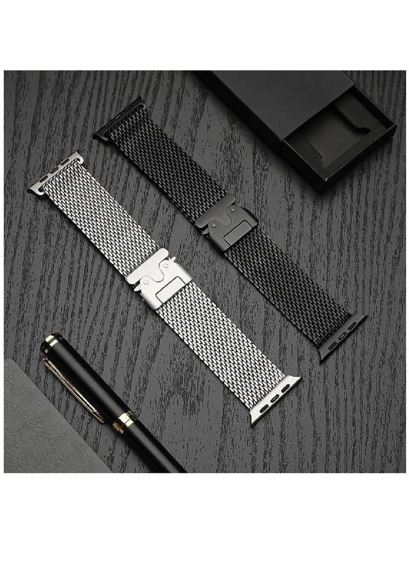 Milanese Loop Compatible with Apple Watch Bands 49mm 46mm 45mm 44mm 42mm for Men Women, Stainless Steel Mesh Loop with Parachute-style Buckle for iWatch Ultra 2 Series 10 9 8 7 6 SE 5 4 3