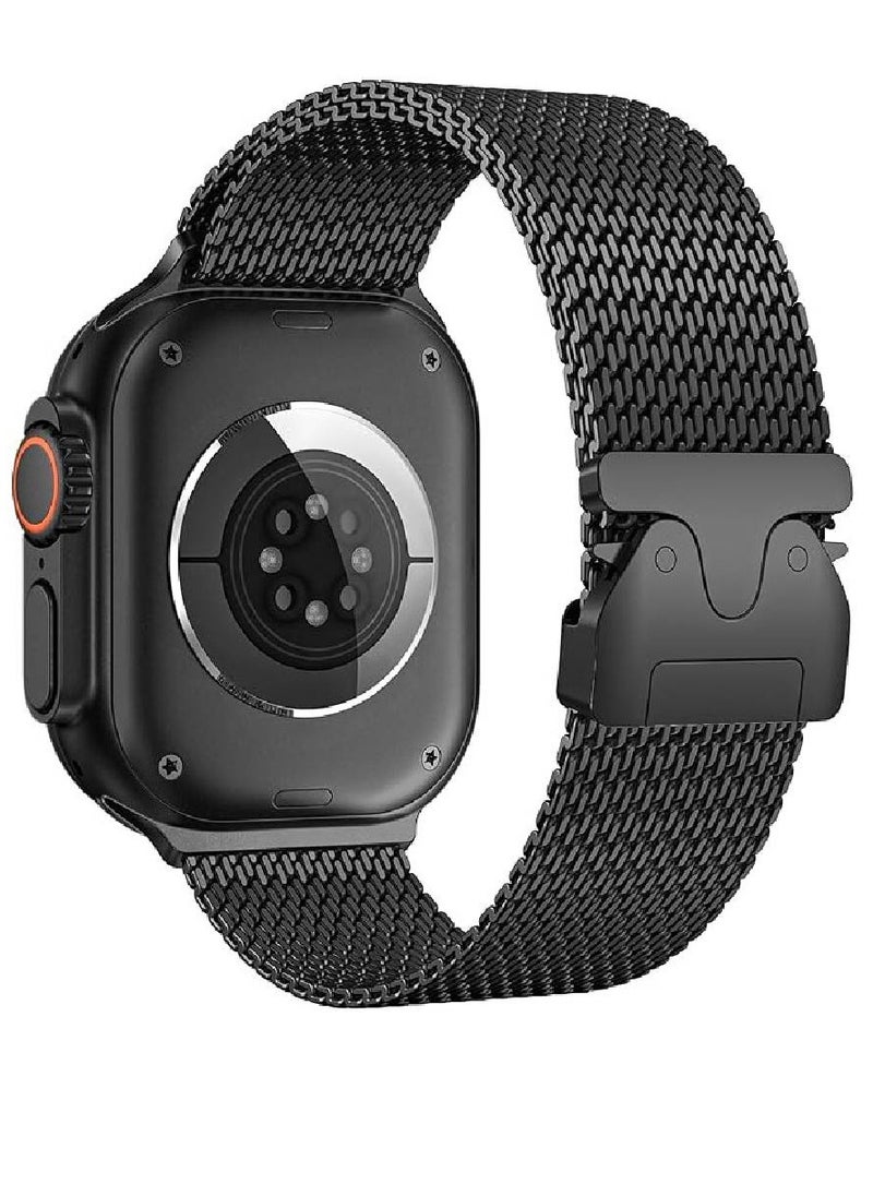 Milanese Loop Compatible with Apple Watch Bands 49mm 46mm 45mm 44mm 42mm for Men Women, Stainless Steel Mesh Loop with Parachute-style Buckle for iWatch Ultra 2 Series 10 9 8 7 6 SE 5 4 3