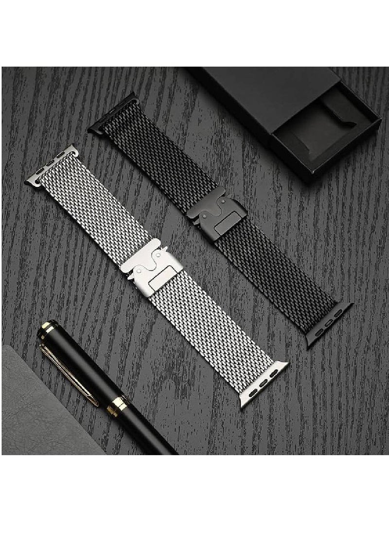 2 Pack Milanese Loop Compatible with Apple Watch Bands 49mm 46mm 45mm 44mm 42mm for Men Women, Stainless Steel Mesh Loop with Parachute-style Buckle for iWatch Ultra 2 Series 10 9 8 7 6 SE 5 4 3