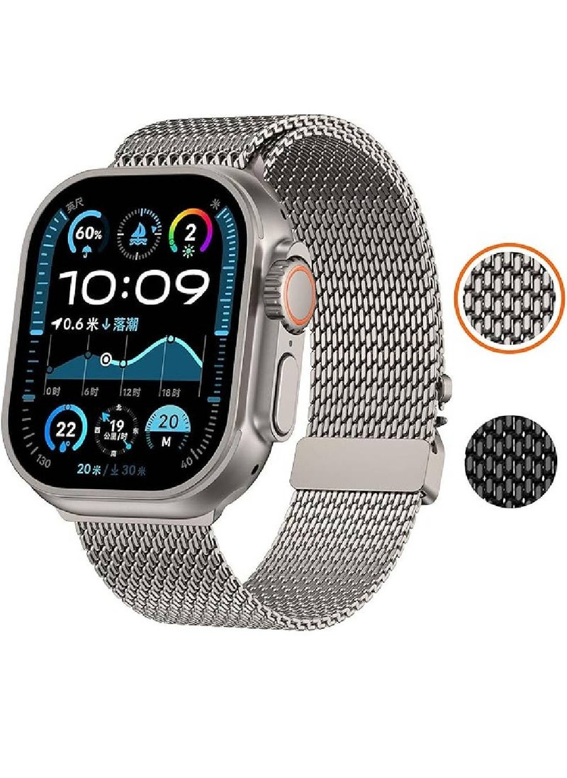 Milanese Loop Compatible with Apple Watch Bands 49mm 46mm 45mm 44mm 42mm for Men Women, Stainless Steel Mesh Loop with Parachute-style Buckle for iWatch Ultra 2 Series 10 9 8 7 6 SE 5 4 3