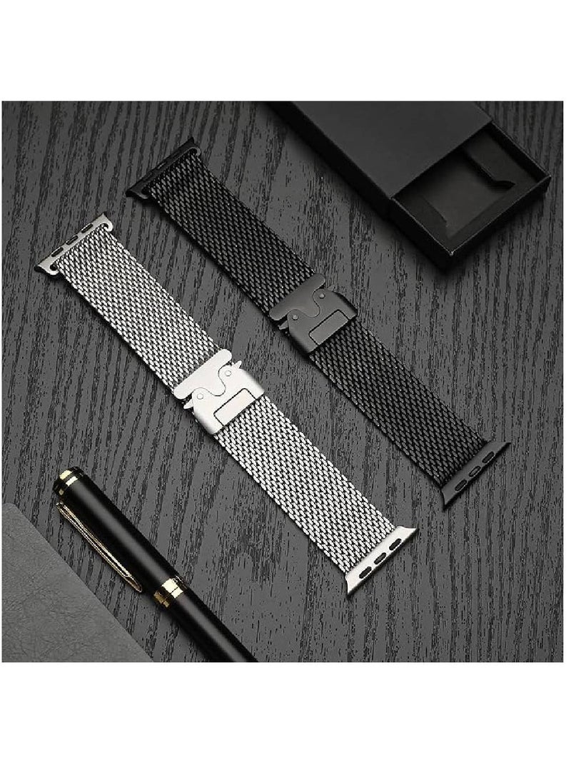 Milanese Loop Compatible with Apple Watch Bands 49mm 46mm 45mm 44mm 42mm for Men Women, Stainless Steel Mesh Loop with Parachute-style Buckle for iWatch Ultra 2 Series 10 9 8 7 6 SE 5 4 3