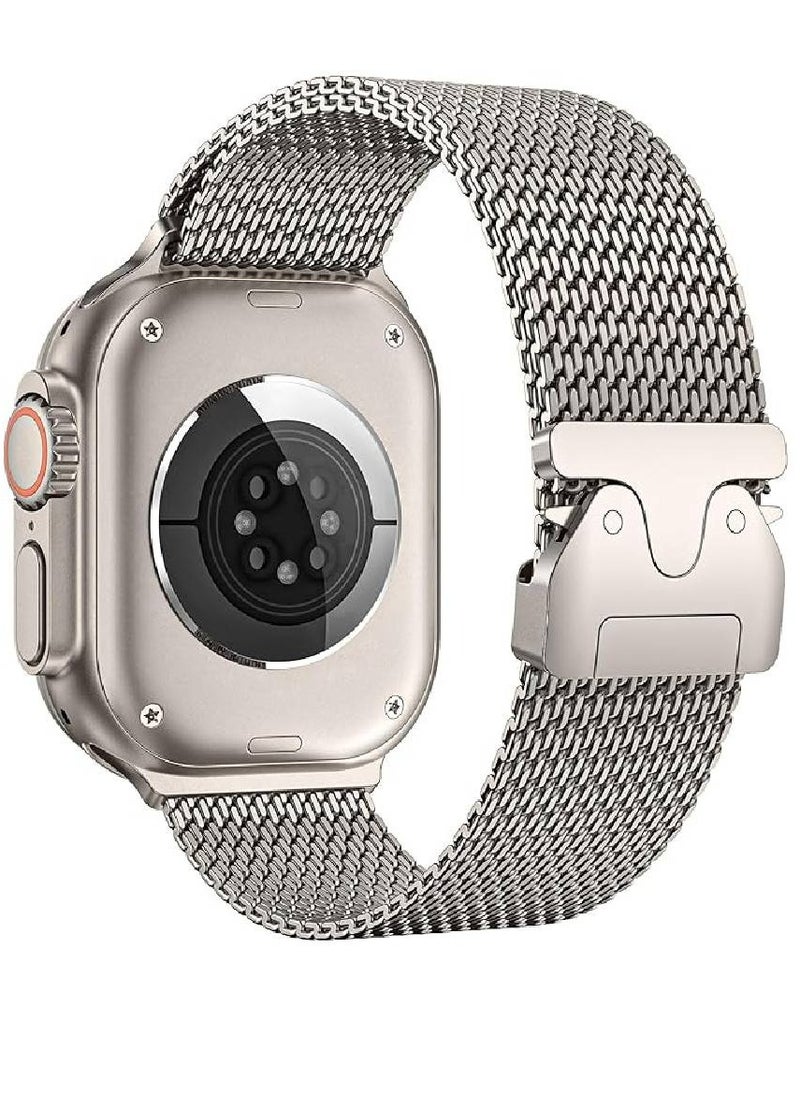 Milanese Loop Compatible with Apple Watch Bands 49mm 46mm 45mm 44mm 42mm for Men Women, Stainless Steel Mesh Loop with Parachute-style Buckle for iWatch Ultra 2 Series 10 9 8 7 6 SE 5 4 3