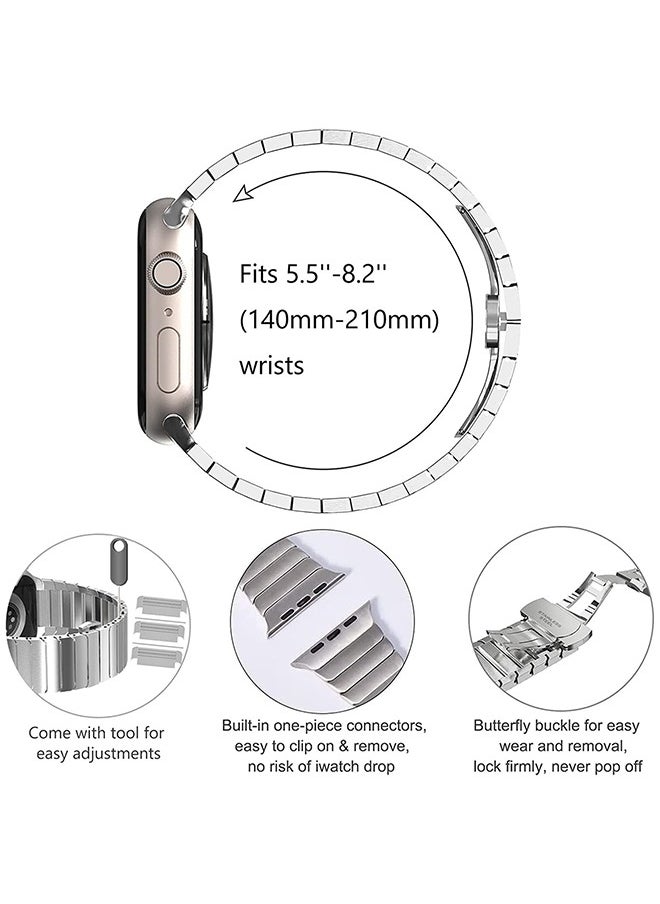 Stainless Steel Band Compatible with Apple Watch Series Band 41mm/40mm/38mm Solid Metal Strap Adjustable Bands with Folding Clasp for iWatch 3 2 1/Series 10 9 8 7 6 5 4 SE SE2 Men Women Silver ﻿