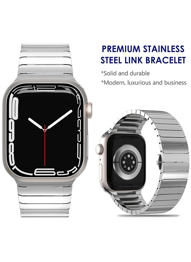 Stainless Steel Band Compatible with Apple Watch Series Band 41mm/40mm/38mm Solid Metal Strap Adjustable Bands with Folding Clasp for iWatch 3 2 1/Series 10 9 8 7 6 5 4 SE SE2 Men Women Silver ﻿