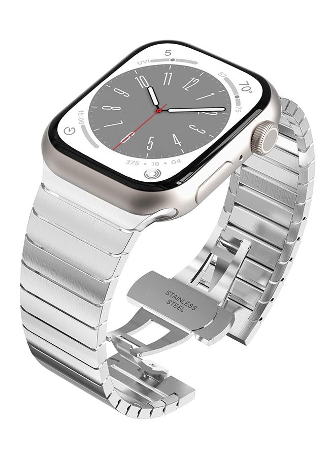 Stainless Steel Band Compatible with Apple Watch Series Band 41mm/40mm/38mm Solid Metal Strap Adjustable Bands with Folding Clasp for iWatch 3 2 1/Series 10 9 8 7 6 5 4 SE SE2 Men Women Silver ﻿