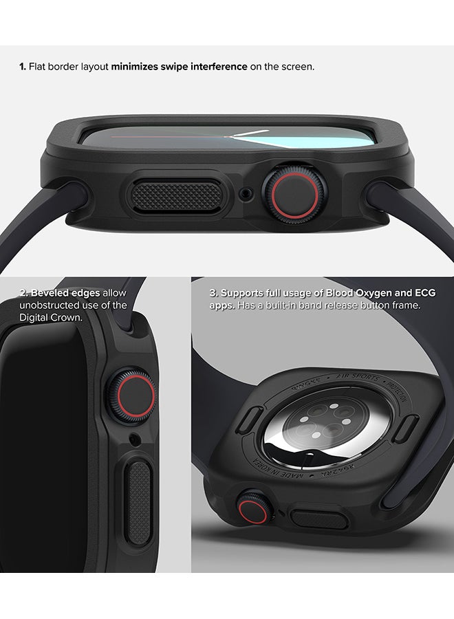 Air Sports For Apple Watch 10 46mm Case Thin Soft Flexible Rugged TPU Raised Bezel Frame Shockproof Protective Button Cover - Black