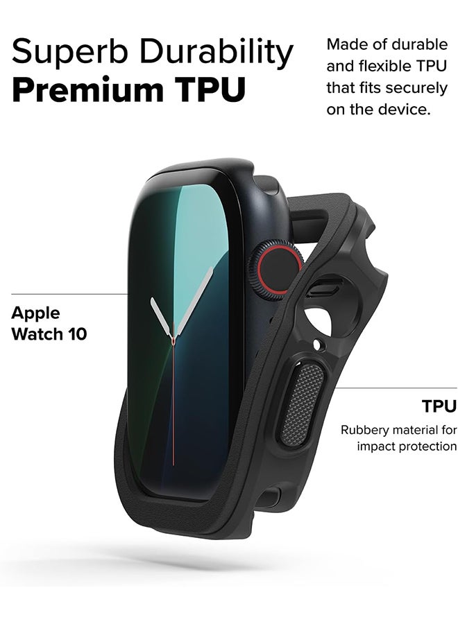 Air Sports For Apple Watch 10 42mm Case Thin Soft Flexible Rugged TPU Raised Bezel Frame Shockproof Protective Button Cover - Black