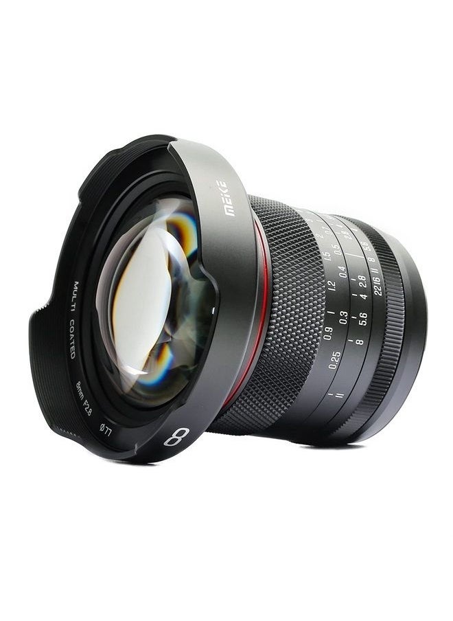 8mm F2.8 Ultra Wide Angle Zero Distortion Manual Focus Lens Compatible with Panasonic Olympus MFT M43 Mount Mirrorless Cameras GH1 GH2 GH3 GH4 GH5 GH6