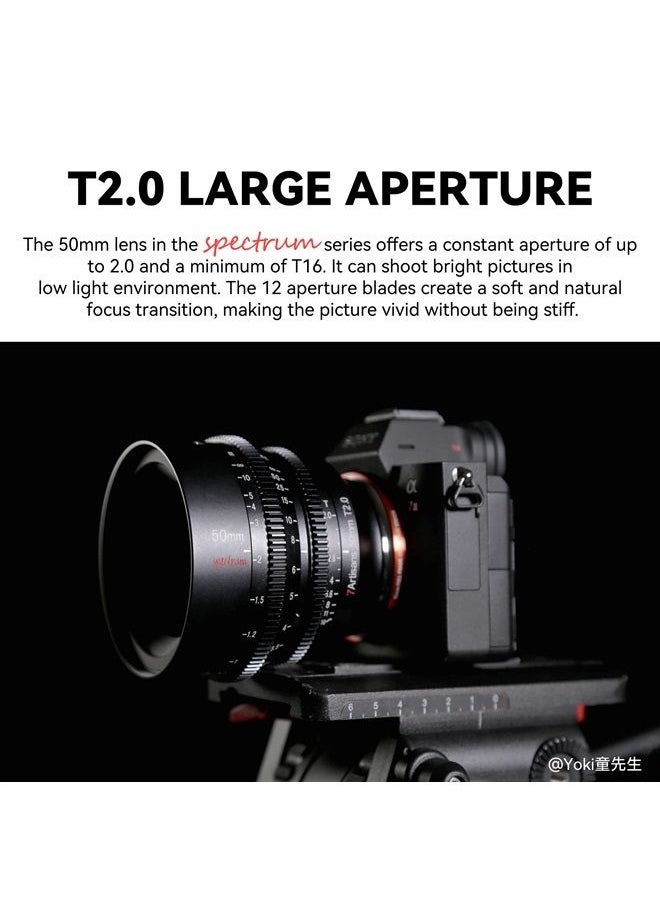 50mm T2.0 Large Aperture Full Frame Cine Lens L-Mount, Manual Focus Low Distortion Cinema Lens Mirrorless Cameras Compatible for Sigma FP, Panasonic S1 S1H S5, Leica SL SL2, Black