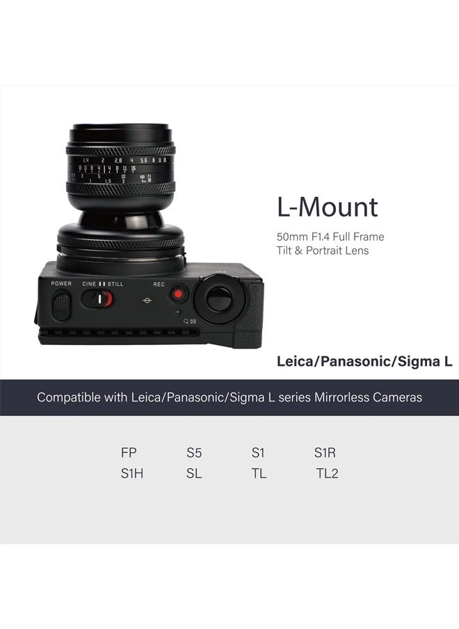 50mm F1.4 Large Aperture Full Frame Manual 2-in-1 Tilt Lens Miniature Model Effect & Filter Slot Compatible with Leica/Panasonic/Sigma L-Mount Mirrorless Camera FP,S5,S1,S1R,S1H,SL,TL,TL2,etc