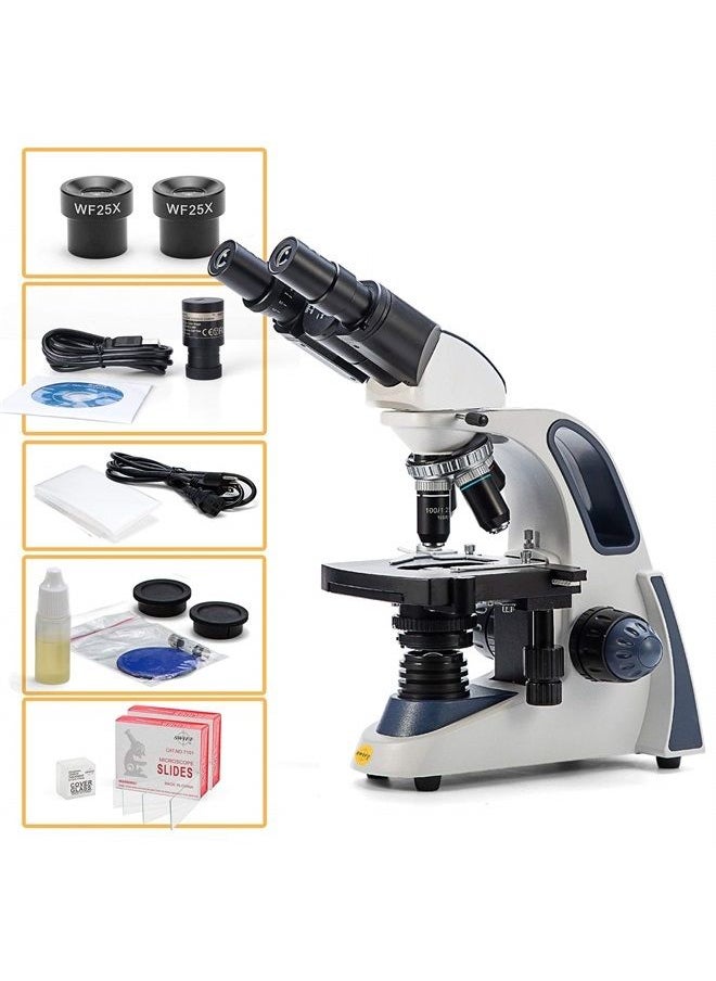 Swift SW380B 40X-2500X Magnification, Siedentopf Head, Research-Grade Binocular Compound Lab Microscope with Wide-Field 10X and 25X Eyepieces, Mechanical Stage, Ultra-Precise Focusing