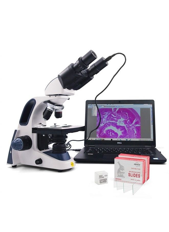 Swift SW380B 40X-2500X Magnification, Siedentopf Head, Research-Grade Binocular Compound Lab Microscope with Wide-Field 10X and 25X Eyepieces, Mechanical Stage, Ultra-Precise Focusing
