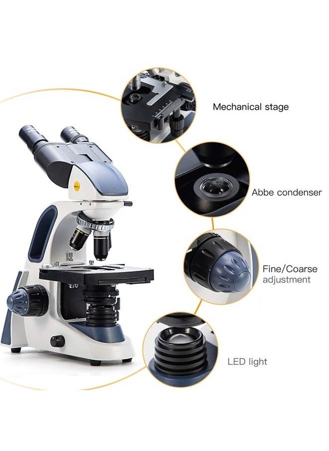 Swift SW380B 40X-2500X Magnification, Siedentopf Head, Research-Grade Binocular Compound Lab Microscope with Wide-Field 10X and 25X Eyepieces, Mechanical Stage, Ultra-Precise Focusing